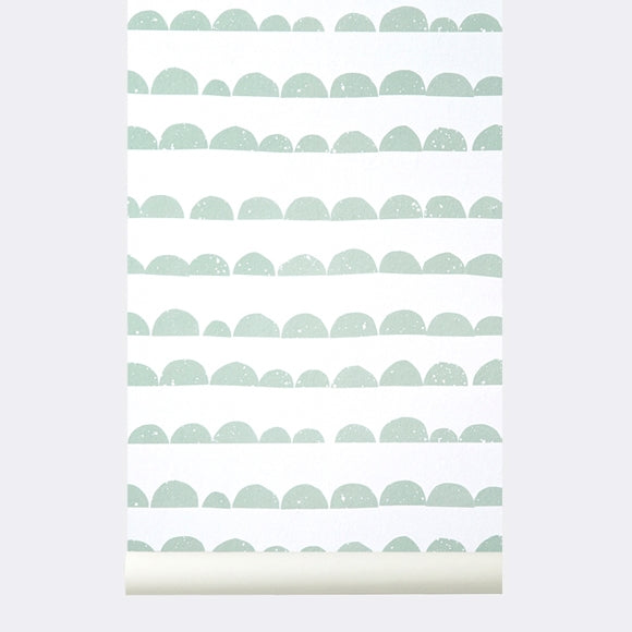 Papier peint demi-lune vert blanc non-tissé enfant