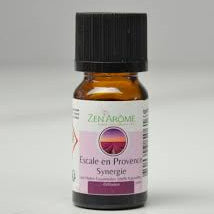 Huile essentielle Zen Arôme de La Boutique Caroline OLEK, flacon transparent avec gouttes, ambiance relaxante.
