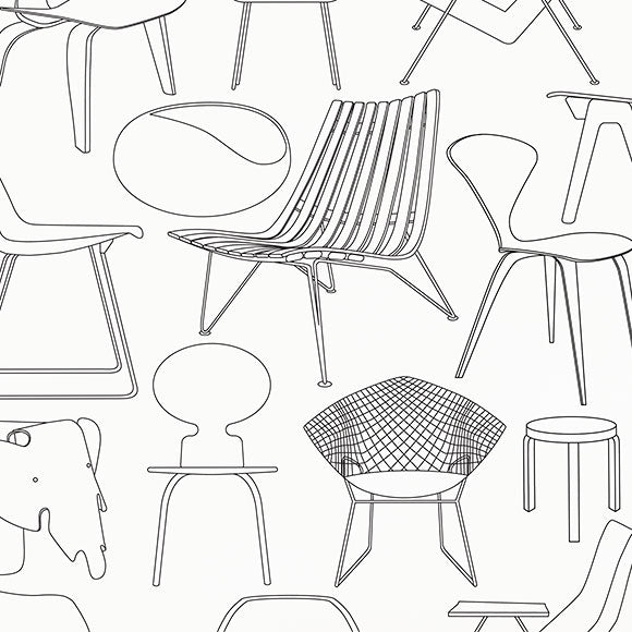 Papier peint Sitting Comfortably – Motif chaises design noir et blanc