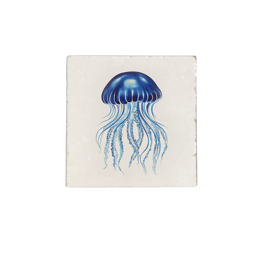 Carreau Jellyfish en pierre naturelle gravée, motif artistique, finition élégante pour décoration intérieure.