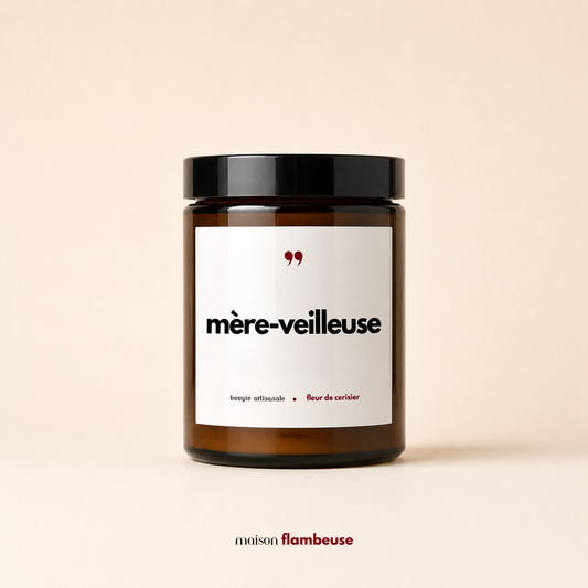 Bougie mère-veilleuse Maison Flambeuse, cadeau fête des mères, bougie parfumée avec design élégant, lumière douce et chaleureuse
