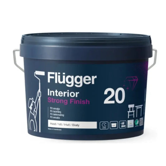 Peinture Flügger Laque Satinée Boiseries, finition intérieure forte et brillante pour murs et boiseries.