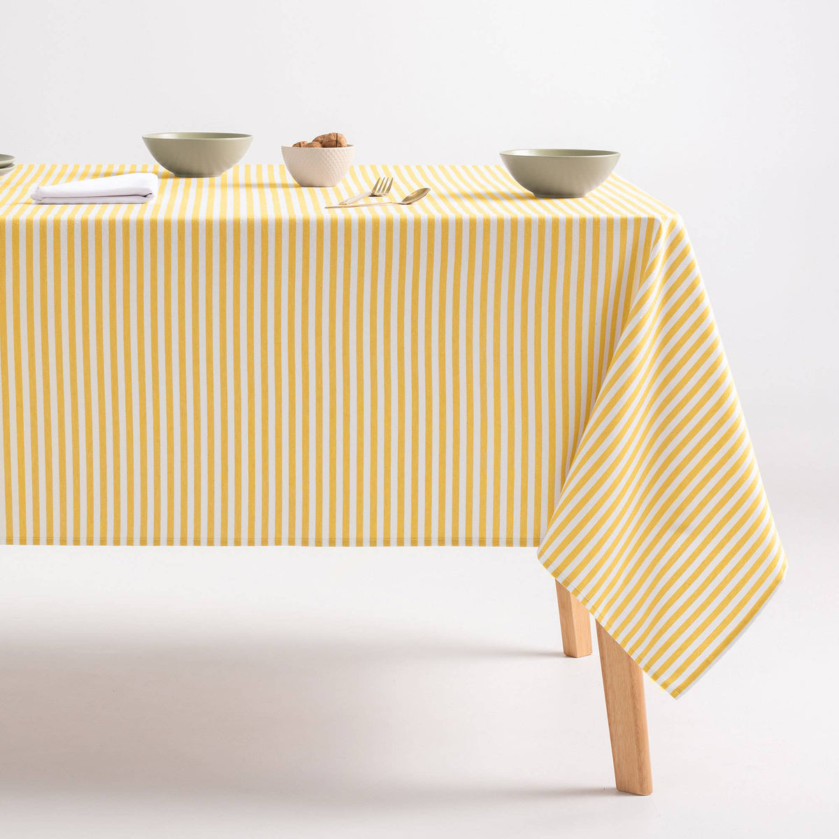 Nappe rayée résistante aux taches en coton polyester GAMUSI, 140 cm, idéale pour la cuisine ou la salle à manger.