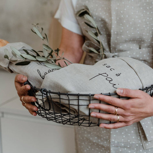 Sac à pain en lin Eulenschnitt, naturel et tissé, avec poignée, pour conserver le pain frais dans la cuisine.