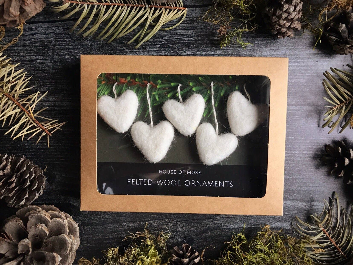 Ornements en forme de cœur | Coffret de 5 mini ornements en laine
