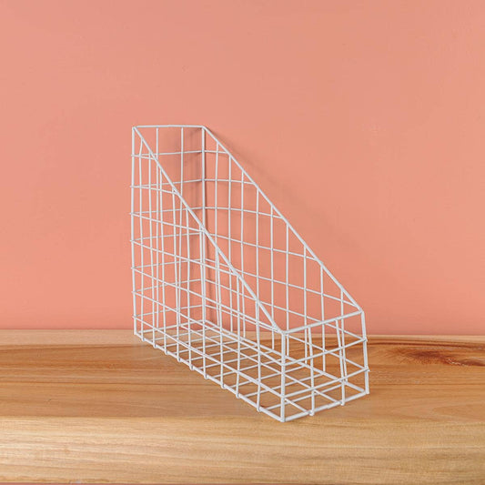 Organiseur de bureau en fil blanc Chickidee, rangement minimaliste pour accessoires de bureau, design épuré et fonctionnel.